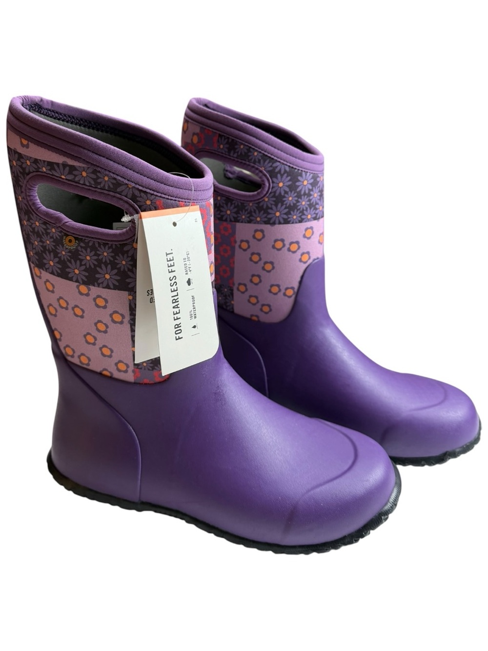 Bogs York Patchwork Floral kids' waterproof boots in purple multi NEW Size 6